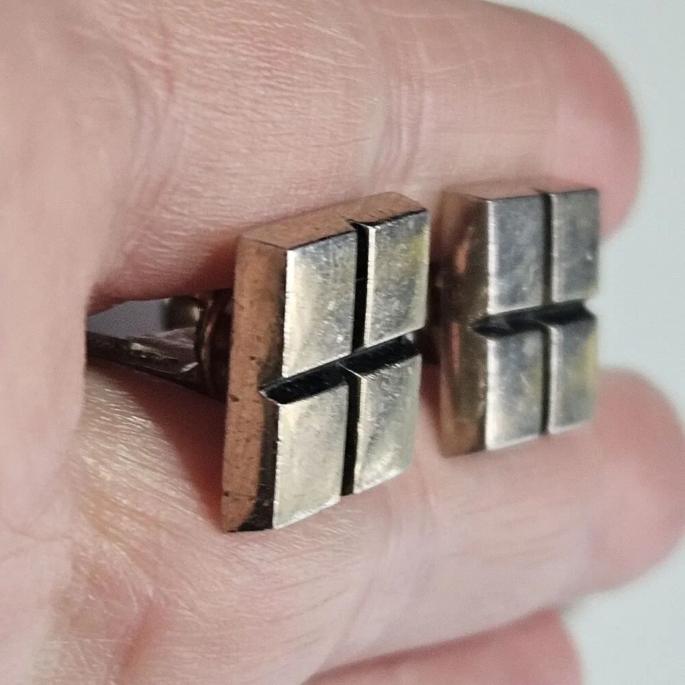 Vintage Hickok Cufflinks Set Silver Tone With Black Square Box